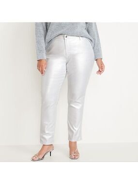 18 • Old Navy • Metallic Silver Shine High Waisted Vintage Slim Jeans